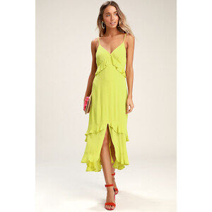 Lulus Island Time Lime Green Ruffled Midi Dress - Size S